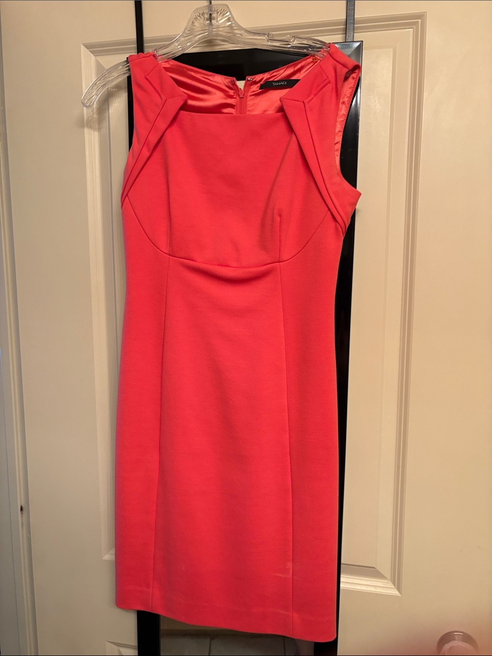 Tahari ASL Bright Coral Sleeveless Sheath Dress